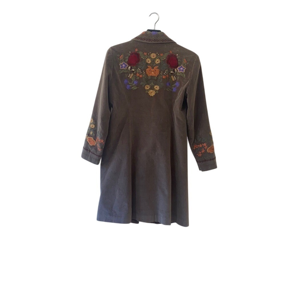 JJill Petite Embroidered Floral Velour Jacket Coat Brown XS